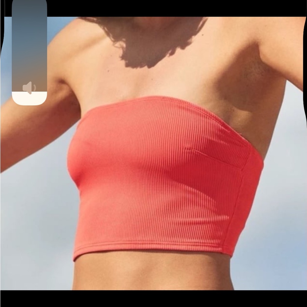 Aerie BLUE crinkle bandeau swim top